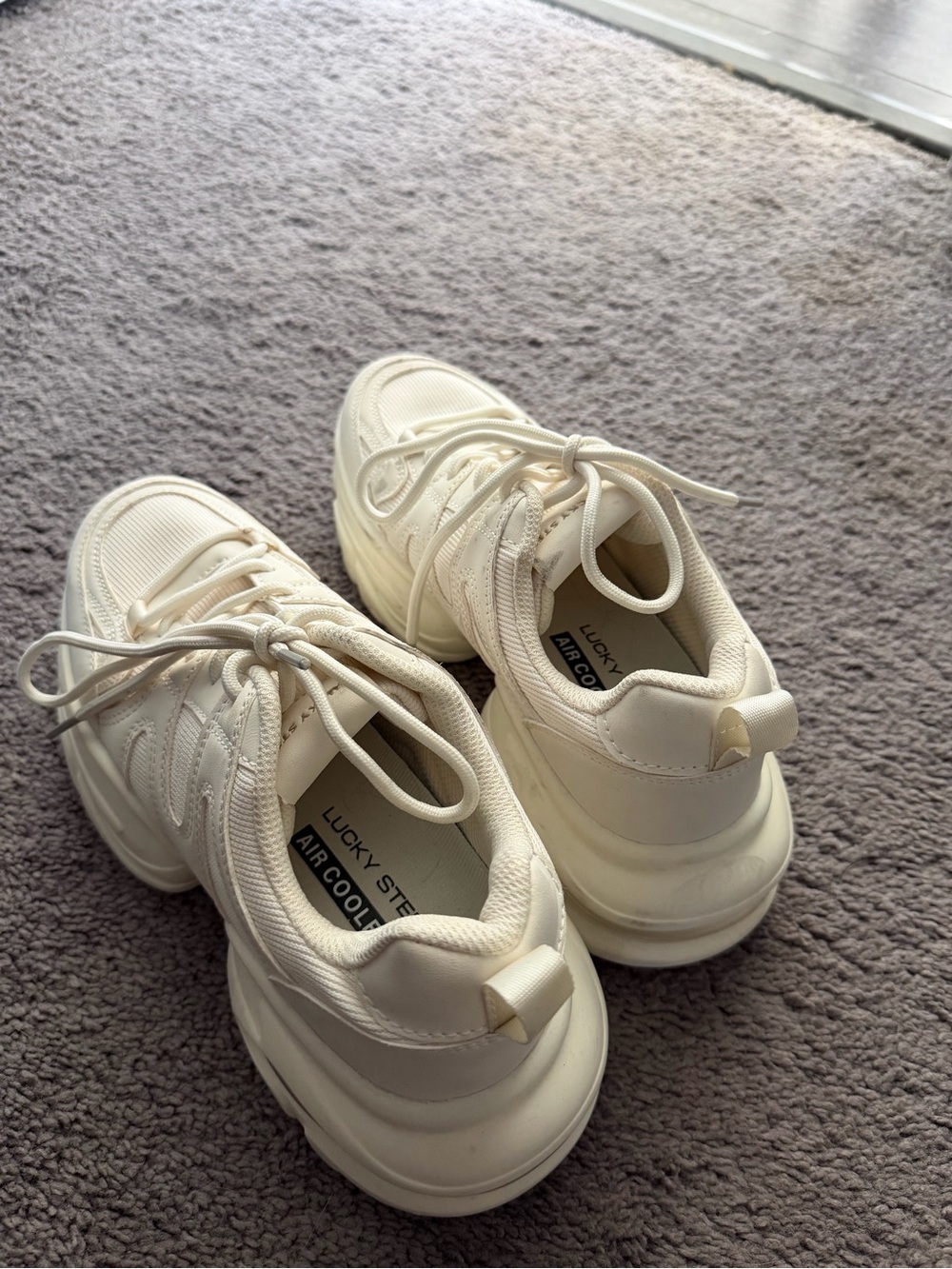 Lucky Step Women's Cream Athletic Sneakers - Chunky Lace-Up Comfort